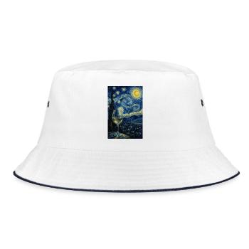Wein unter dem Sternenhimmel Weinliebhaber Kunst - Bucket Hat - Weiß/Navy - Vorne