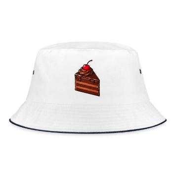 Schokoladenkuchen mit Kirsche - Bucket Hat - Weiß/Navy - Vorne