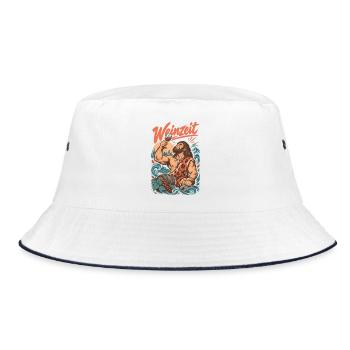 Weinzeit Rotwein Weinkenner Weinprobe - Bucket Hat - Weiß/Navy - Vorne