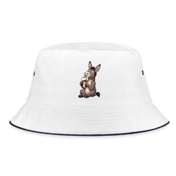 Esel mit Latte Macchiato - Bucket Hat - Weiß/Navy - Vorne