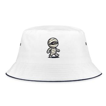 Süße Cartoon-Mumie läuft mit Verbänden - Bucket Hat - Weiß/Navy - Vorne