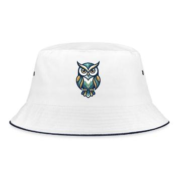 Stilisierte Eulenillustration mit geometrischen Mustern - Bucket Hat - Weiß/Navy - Vorne