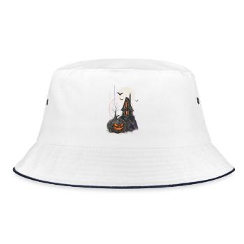 Spukhaus Kürbisnacht Mondschein - Bucket Hat - Weiß/Navy - Vorne