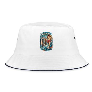 Rockabilly Pin-Up Girl: 50s Diner & Jukebox - Bucket Hat - Weiß/Navy - Vorne