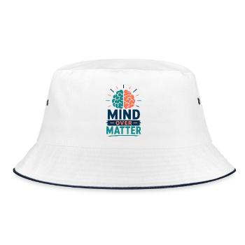 Mind Over Matter Gehirn Motivation Statement Shirt - Bucket Hat - Weiß/Navy - Vorne
