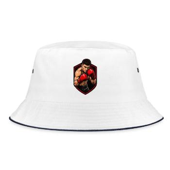 Boxer mit roten Handschuhen Schild - Bucket Hat - Weiß/Navy - Vorne