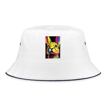 Bunter Hasenkopf  Pop-Art - Bucket Hat - Weiß/Navy - Vorne