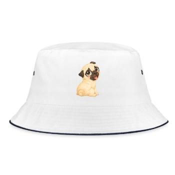 Mops - Süßes helles Mopsbaby mit kleinen Pfötchen - Bucket Hat - Weiß/Navy - Vorne