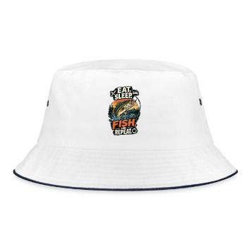Eat Sleep Fish Repeat – Vintage-Angeln - Bucket Hat - Weiß/Navy - Vorne