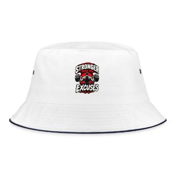 Stärker als meine Ausreden – Fitnessstudio-Motivation - Bucket Hat - Weiß/Navy - Vorne