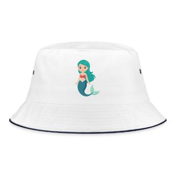 Mädchen-Meerjungfrau - Bucket Hat - Weiß/Navy - Vorne