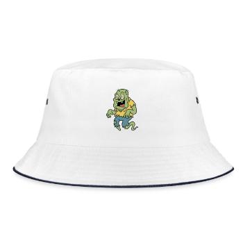 Retro-Cartoon-Zombie-Geist mit wirbelnden Augen - Bucket Hat - Weiß/Navy - Vorne