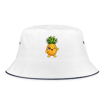 Ananas Kawaii Style – Süße Tropenfrucht - Bucket Hat - Weiß/Navy - Vorne