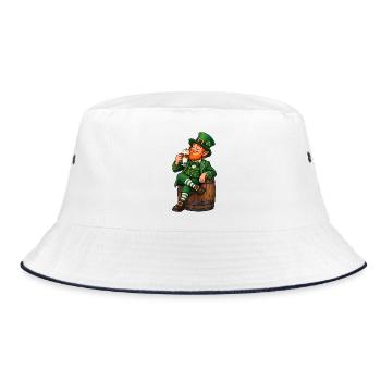 Leprechaun mit Latte Macchiato – Irischer Kaffee - Bucket Hat - Weiß/Navy - Vorne