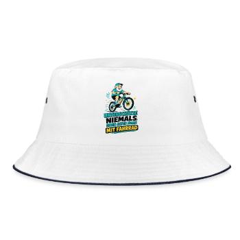 Unterschätze NIEMALS alten Mann mit Fahrrad - Bucket Hat - Weiß/Navy - Vorne