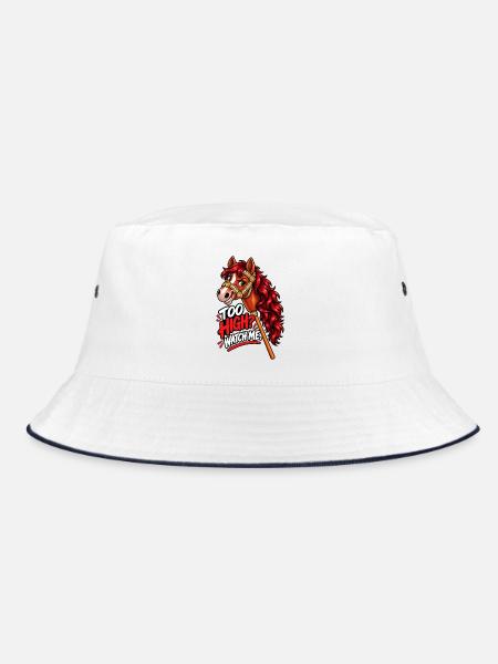 Hobby-Horsing-Sprung – Buntes Pferd - Bucket Hat - Weiß/Navy
