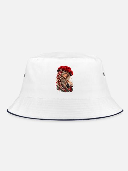 Alpine Queen – Wilde Schwarzwald Schönheit - Bucket Hat - Weiß/Navy