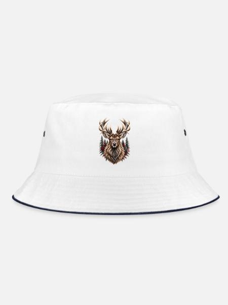 Black Forest Stag – Wilder Hirsch - Bucket Hat - Weiß/Navy