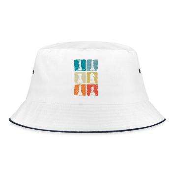 Retro Schachfiguren Für Schachspieler Schachbrett - Bucket Hat - Weiß/Navy - Vorne