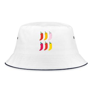 Farbenfrohe Chili Popart - Bucket Hat - Weiß/Navy - Vorne