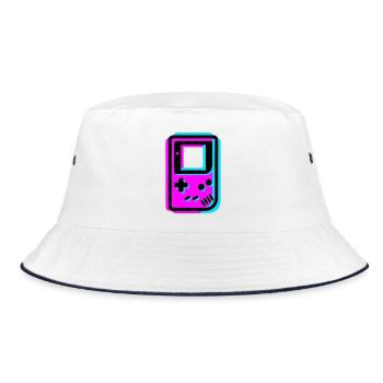 Retro Handheld Konsole Glitch - Bucket Hat - Weiß/Navy - Vorne