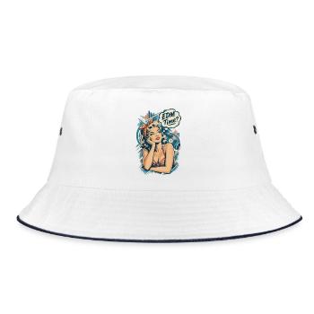 Retro Pin-Up Girl - EDM Time Festival Design - Bucket Hat - Weiß/Navy - Vorne