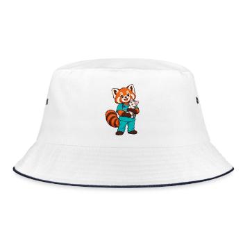Tierarzt Red Panda hält ein Kätzchen - Bucket Hat - Weiß/Navy - Vorne