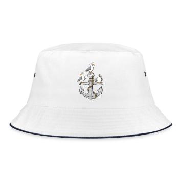 Möwen Anker Nordsee Ostsee Küste Maritim - Bucket Hat - Weiß/Navy - Vorne