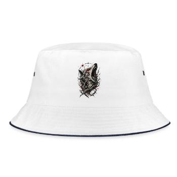 Heulender Wolf im Kosmischen Wirr - Bucket Hat - Weiß/Navy - Vorne