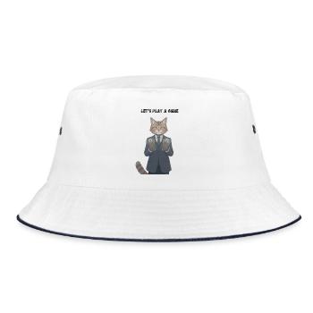 Katze im Anzug mit Geld: Lass uns ein Spiel spielen - Bucket Hat - Weiß/Navy - Vorne