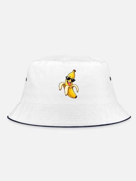 Schicke Bananen-Schwarzbrille - Bucket Hat - Weiß/Navy