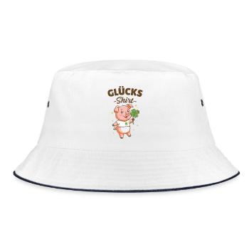 Glücksshirt Glücksschwein Kleeblatt Glücksbringer  - Bucket Hat - Weiß/Navy - Vorne