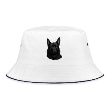 Schwarzer Schäferhund Kopf Portrait - Bucket Hat - Weiß/Navy - Vorne