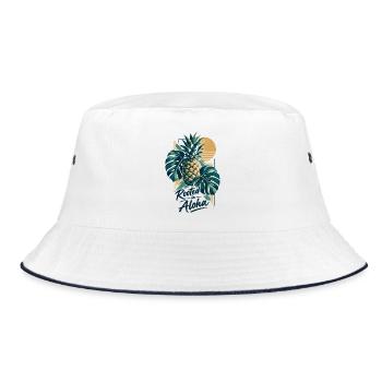 Minimalistische Monstera & Ananas: Aloha Vibe - Bucket Hat - Weiß/Navy - Vorne