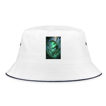 Grüne Schlange im Neonwald - Bucket Hat - Weiß/Navy - Vorne