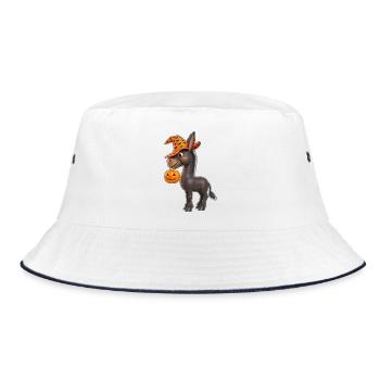 Süßer Halloween Esel mit Kürbis - Bucket Hat - Weiß/Navy - Vorne