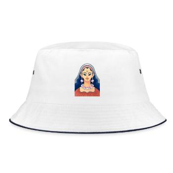 Hexe mit menschlichen Ohrringen und Halskette - Bucket Hat - Weiß/Navy - Vorne