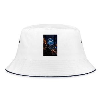 Code Build Improve Repeat Night Dev Studio - Bucket Hat - Weiß/Navy - Vorne