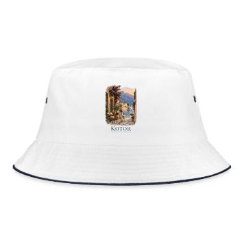 Kotor, Montenegro Vintagen-Escape - Bucket Hat - Weiß/Navy - Vorne