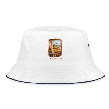 Grindelwald Vintage-Schweizer Charme - Bucket Hat - Weiß/Navy - Vorne