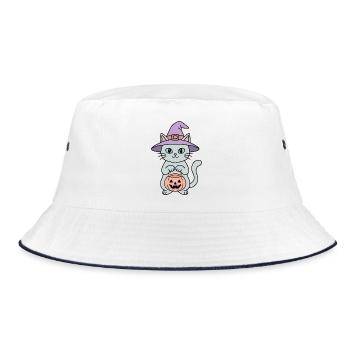 Kürbis-Halloween-Hexenkatze - Bucket Hat - Weiß/Navy - Vorne