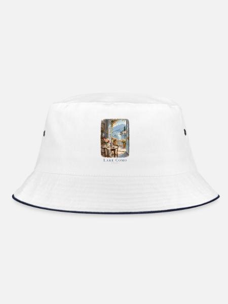 Der Comer See durch ein offenes Fenster - Bucket Hat - Weiß/Navy