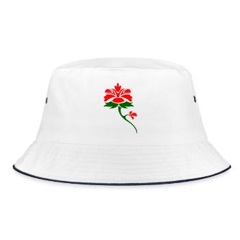 Rote Blume im Grünblatt Design - Bucket Hat - Weiß/Navy - Vorne