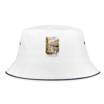 Kopenhagen, Dänemark Gemütlicher Hafen - Bucket Hat - Weiß/Navy - Vorne