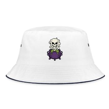 Hexenkessel Rauch Totenkopf Magic Gothic Shirt - Bucket Hat - Weiß/Navy - Vorne