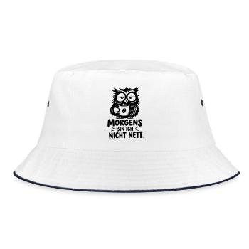 Lustige Kaffee Eule – Morgens bin ich nicht nett - Bucket Hat - Weiß/Navy - Vorne