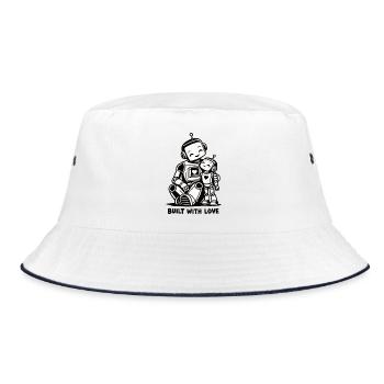 Built with Love – Niedlicher Roboter-Elternteil und Kind - Bucket Hat - Weiß/Navy - Vorne