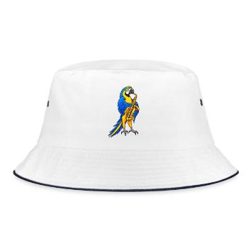 Ara spielt Saxophon – Buntes Musikmotiv - Bucket Hat - Weiß/Navy - Vorne