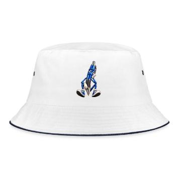 Blauer Stift Müde Cartoonfigur - Bucket Hat - Weiß/Navy - Vorne