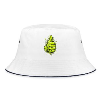 Neon Grüner Daumen Graffiti - Bucket Hat - Weiß/Navy - Vorne